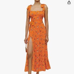 Tie Strap Square Neck Floral Print High Split Flowy Long Dress Slim Fit Beach